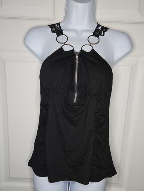 Black Halter Ring Gothic Tank Top L